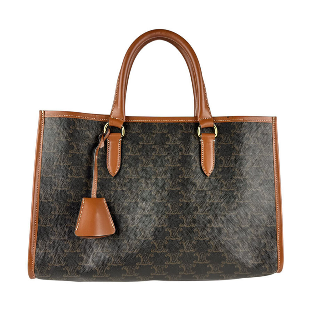 Celine Triomphe Horizontal Cabas Shoulder Bag Brown Coated Canvas Leather - Picture 1 of 4